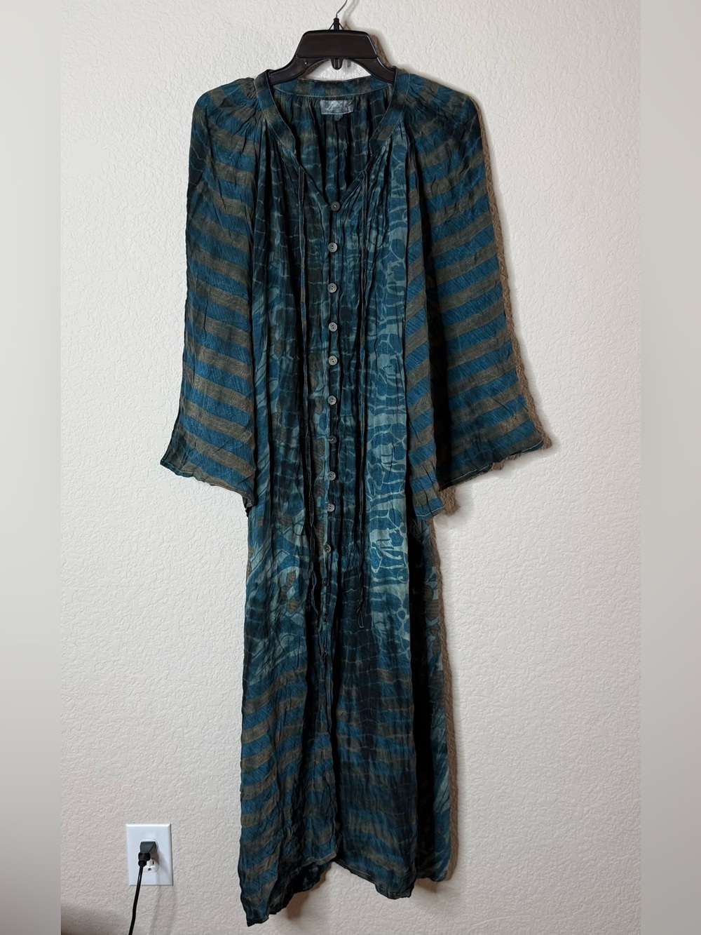 Kantha Bae Dark Boho Tie Dye Tunic Long Sleeve Dress, Free Size